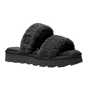 Michael Kors Winnie Faux Shearling Slide Sandal Slippers Black 7/8 Nib